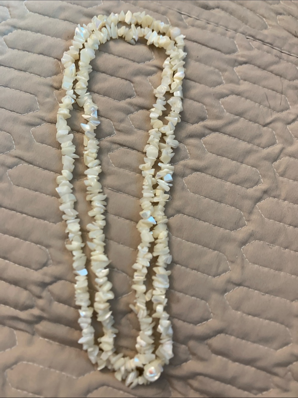 Mother of Pearl Shell Chip Necklace Ivory 21”L
